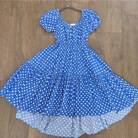 Caroline Constas Bardot Flounce Polka Dot Blue/White Midi Dress M - Picture 1 of 6